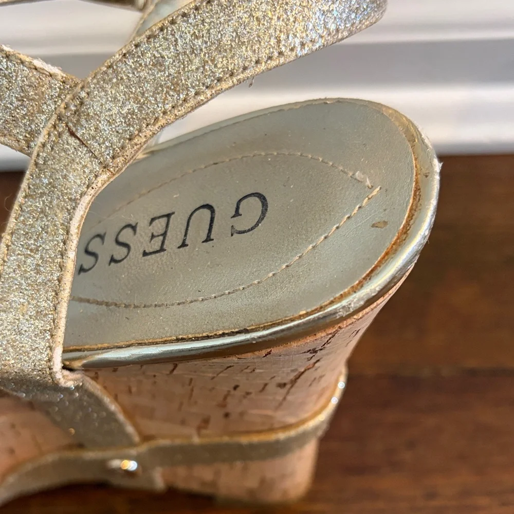 Guess Metallic Gold Wedge Sandals Women’s Size 6.5 - Picture 2 of 10